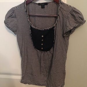 Navy Blue and White Striped Girlie Blouse